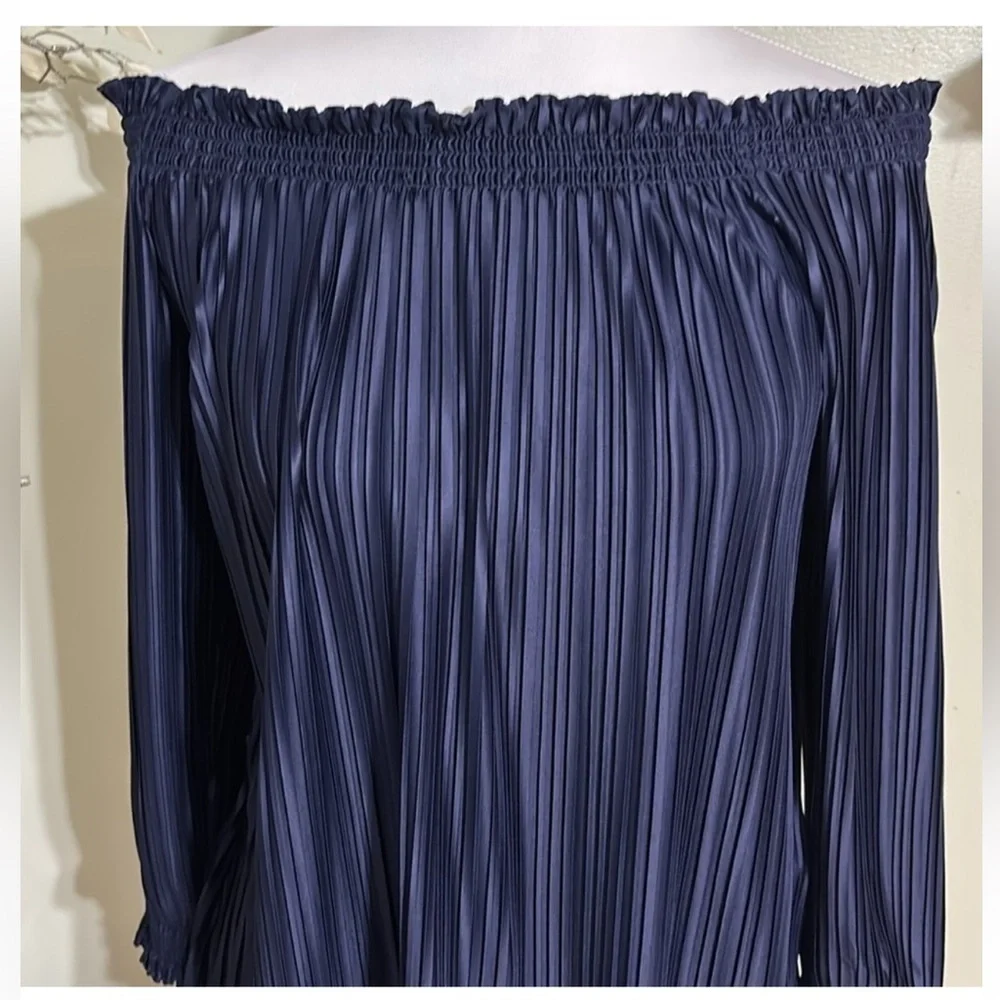 Banana Republic Navy Pleated Off-Shoulder Blouse